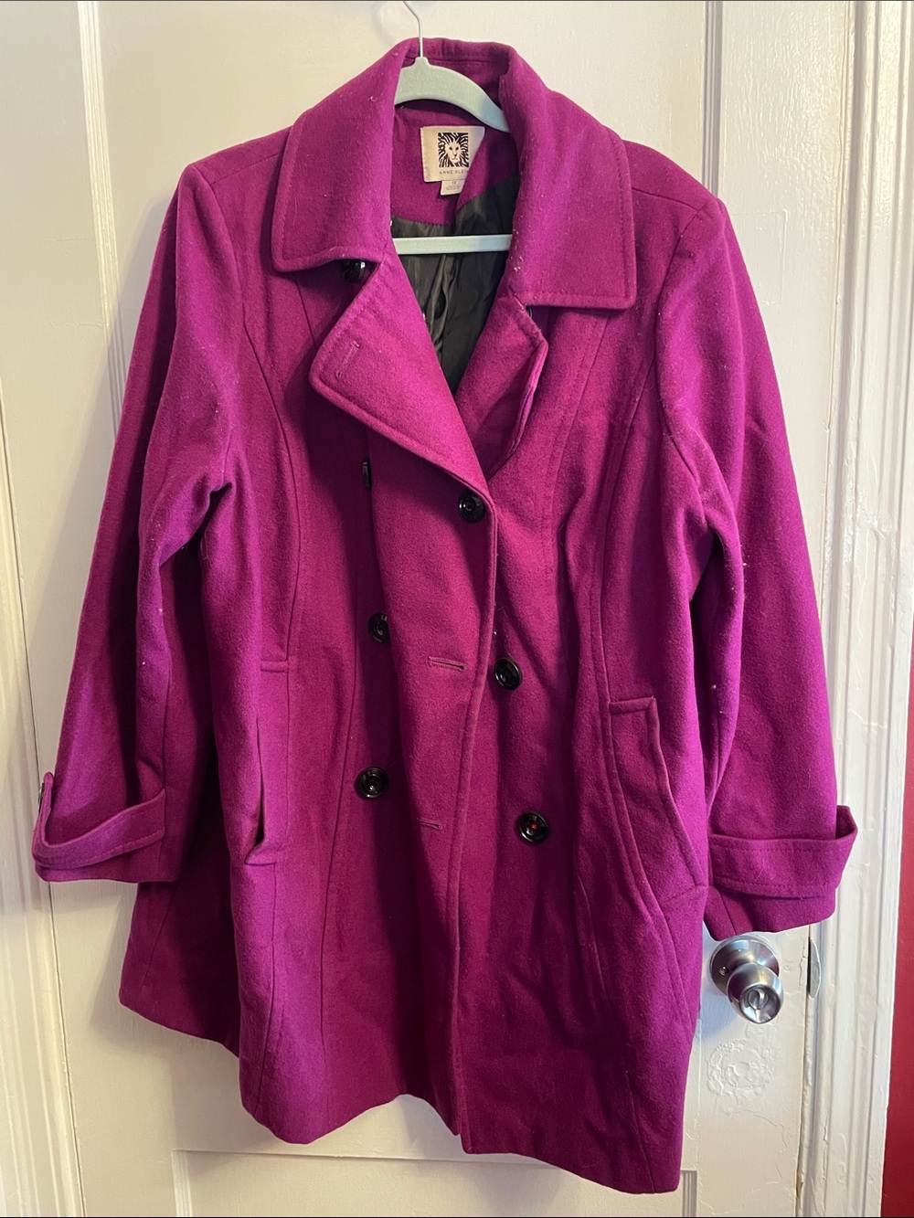 Anne Klein Fuchsia Double-Breasted Pea Coat